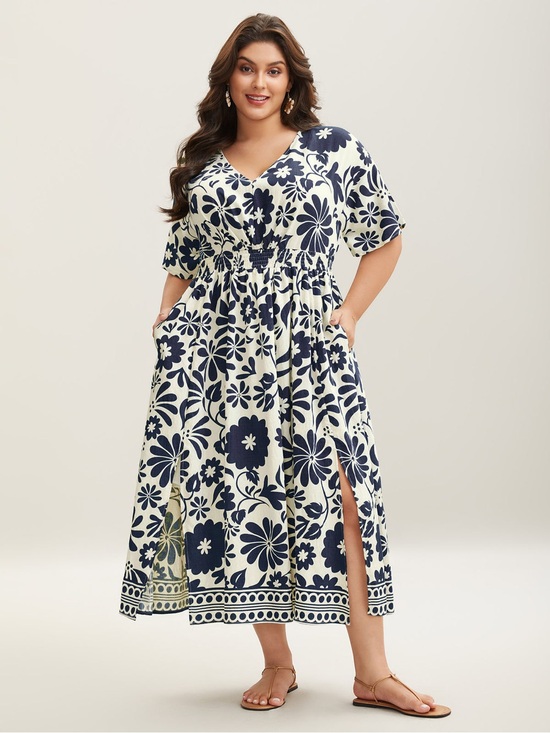 BloomChic Dresses & Skirts - NWT BloomChic Indigo Large Floral Print Pockets Midi Dress 3X